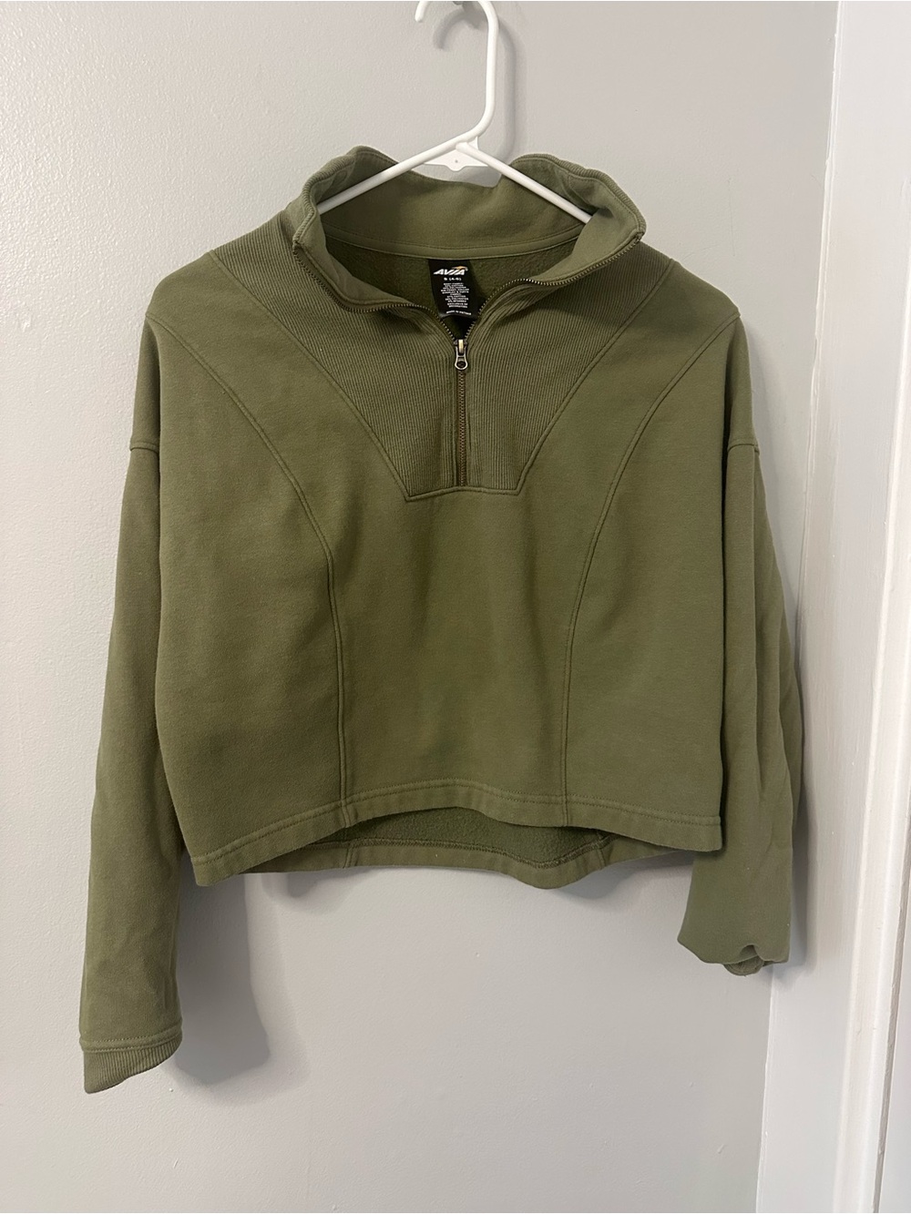 Avia Women’s Green Cropped Fleece 1/4 Zip Mock Neck Sweatshirt Size S
